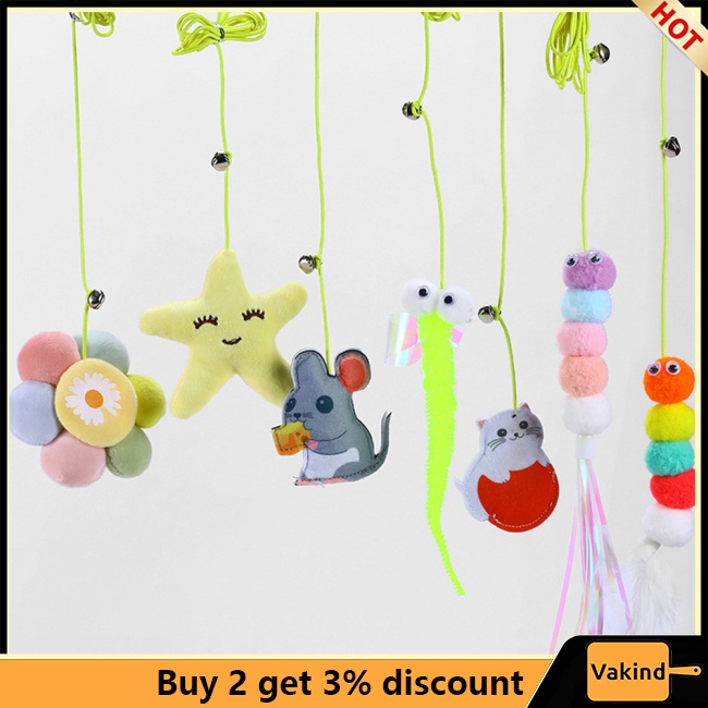 Vakind Cần Câu Lông Vũ Treo Trong Nhà Có Chuông Hình Hoạt Hình Cho Mèo Cưng