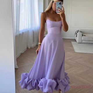Đầm Dài Dáng Chữ a Hai Dây Viền Phồng Thời Trang Dự Tiệc Cho Nữ