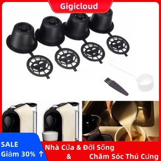 Set 4 cốc lọc cà phê có thể tái sử dụng kèm muỗng và cọ cho máy pha cà phê nespresso