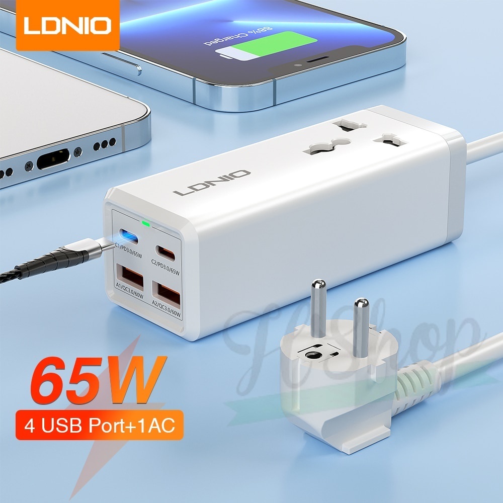 LDNIO sc1418 Bộ Sạc Điện Để Bàn 2 Mét 2500W Bộ Sạc 65W USB-C Bộ Sạc 65W Hỗ Trợ Ổ Cắm Điện Dây USB sc5415 sc2311 sc2413