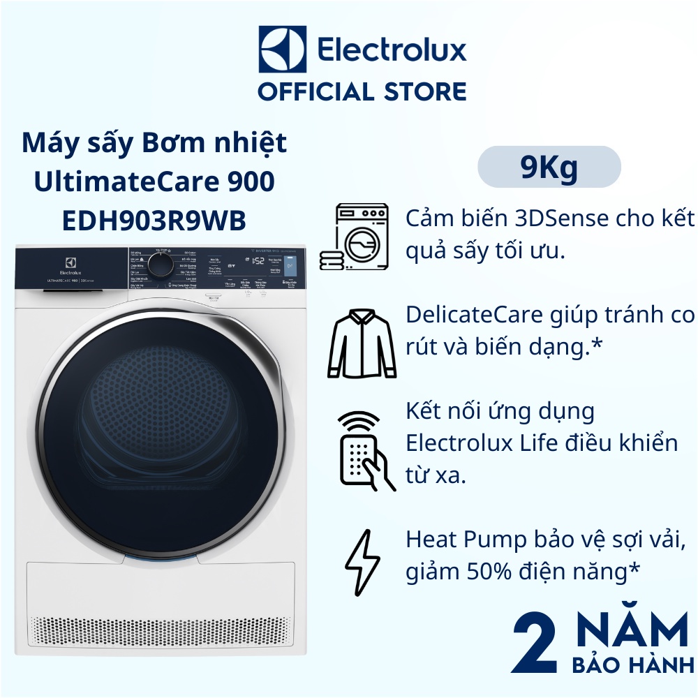 Máy sấy bơm nhiệt Electrolux Heat Pump 9kg UltimateCare 900 - EDH903R9WB