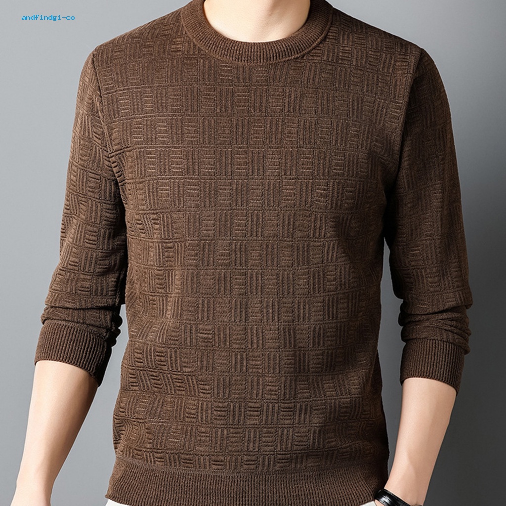 Andfindgi Áo sweater Dệt Kim Màu Trơn Mềm Mại Giữ Ấm Mùa Đông Cho Nam