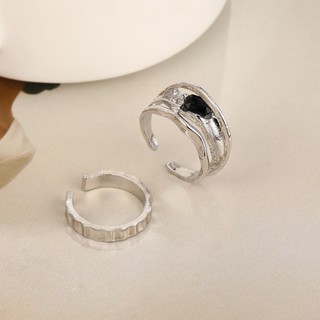 Set 2 Nhẫn Bạc Đính Đá Pha Lê Đen Cá Tính