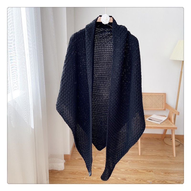 Khăn Choàng Dài Dệt Kim Bản Lớn Khoét Rỗng Phong Cách Hàn Quốc