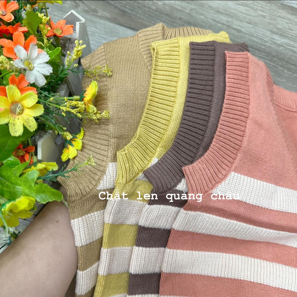 Áo gile len quảng châu cổ tim kẻ cho bé trai bé gái mặc thu đông