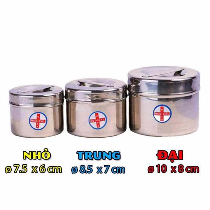 Hộp đựng bông gòn inox có nắp đủ size đựng bông cồn