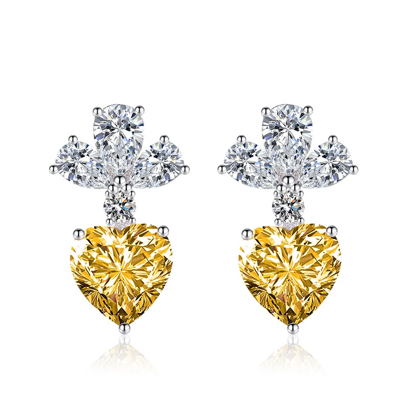 Bông Tai Mạ Bạc 925 Hình Trái Tim Đính Đá zircon Nhiều Màu Sắc Thời Trang
