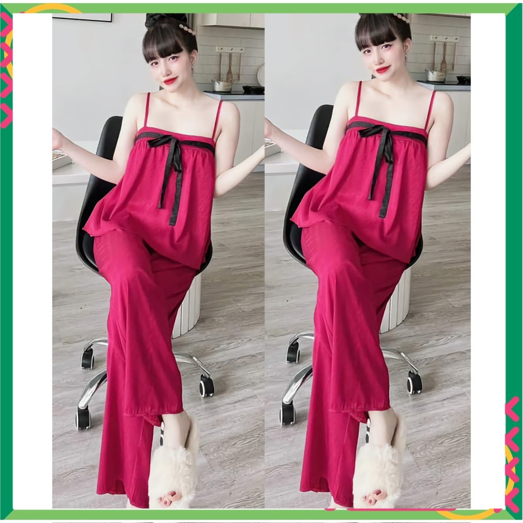 đồ bộ nữ đồ mặc nhà quần dài, đồ ngủ nữ sexy vải satin freesize 54kg - CN161