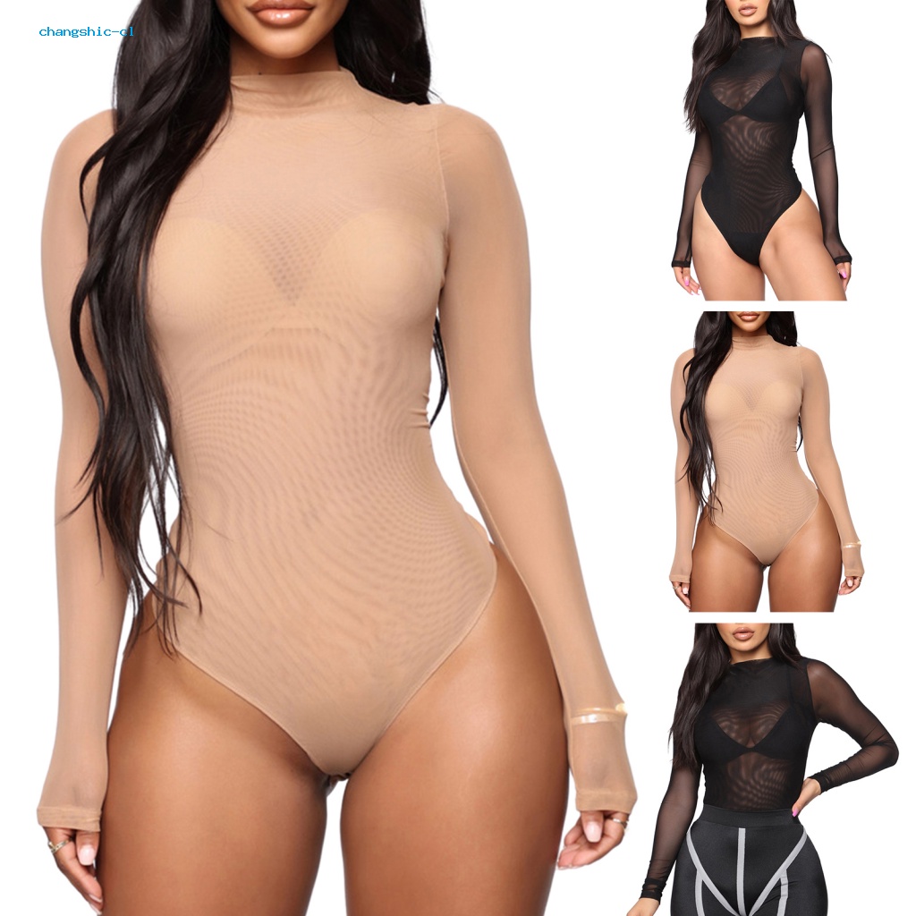 Changshic- bodysuit Phối Ren Quyến Rũ Ôm Dáng Phối Lưới Thoáng Khí Phù Hợp Với Nam Á Á Thời Trang