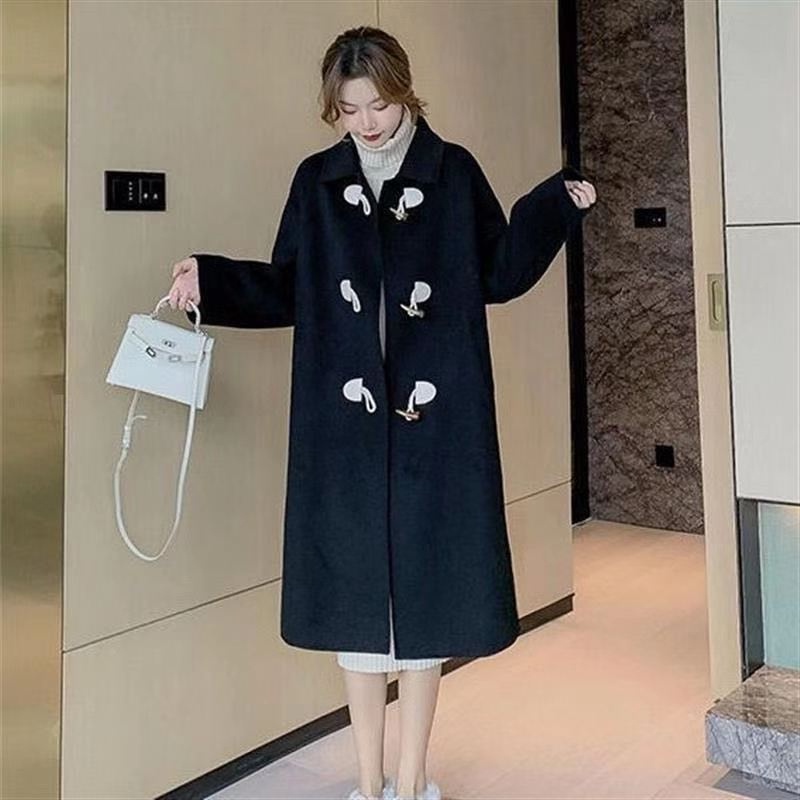 TINGYAXIU Áo Khoác Len Dáng Rộng Dài Trung Bình Cài Nút Sừng Thời Trang Cho Nữ