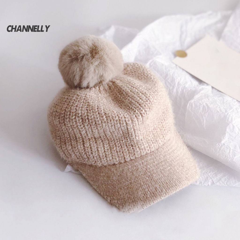 Channel Mũ Lưỡi Trai Mềm Đính Bóng Lông Cho Bé