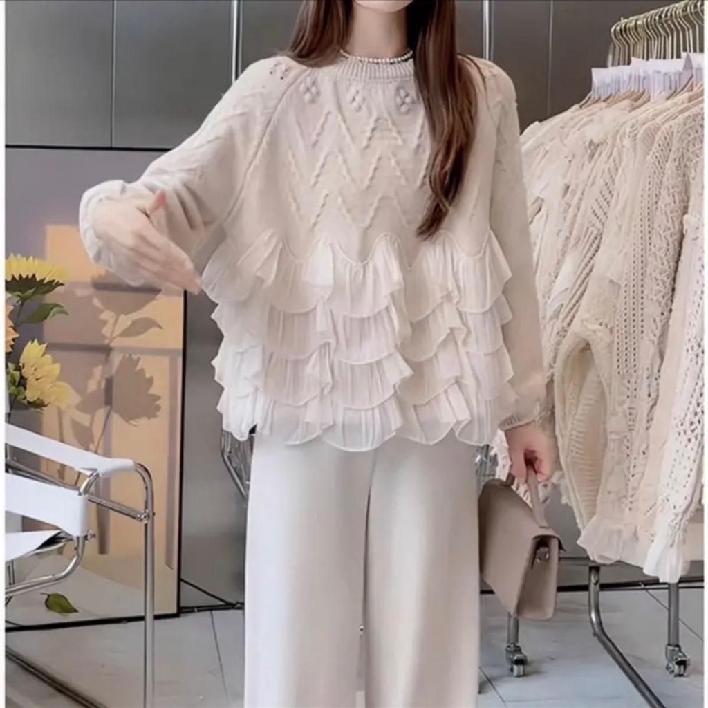 Áo Len Hàn sweater phối 4 tầng tơ bèo chất len Hàn dệt kim Vivienne A6886