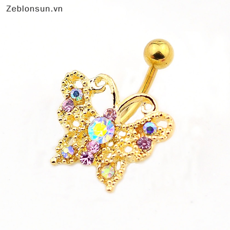 Khuyên Rốn Bằng Thép Không Gỉ Đính Đá zircon Hình Bướm Chất Lượng Cao Quyến Rũ