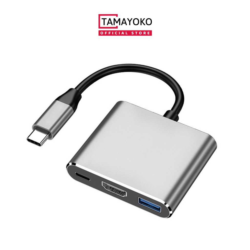 Hub chuyển đổi USB Type C 3 trong 1 sang HDMI, USB 3.0, cổng sạc nhanh PD Tamayoko T34 Truyền tải dữ liệu tốc độ cao