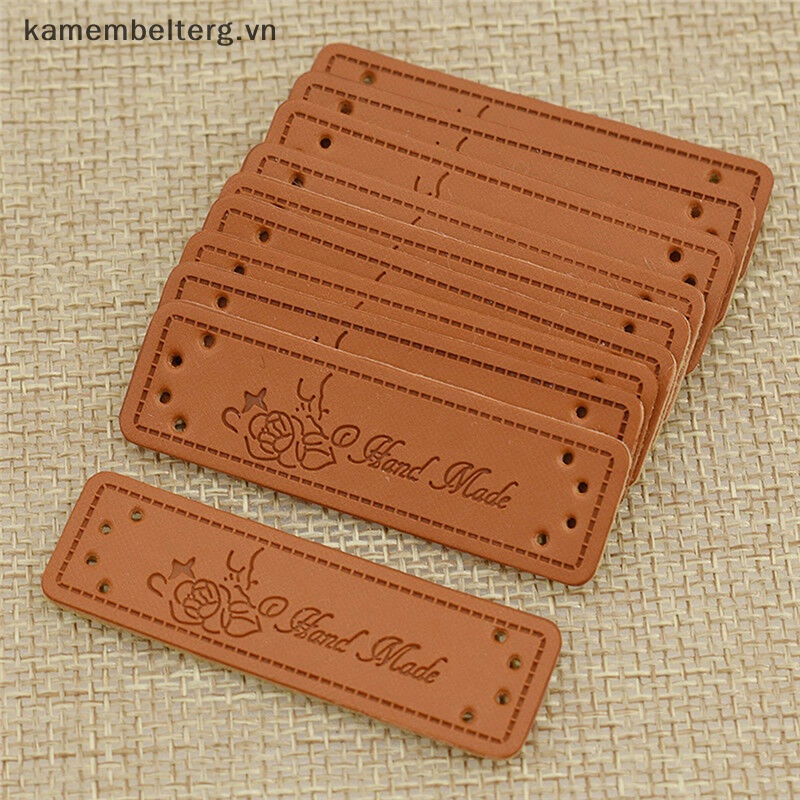 Bộ 50 Thẻ Tag Da pu Hình Trái Tim Màu Nâu In Chữ made with heart handmade diy vn