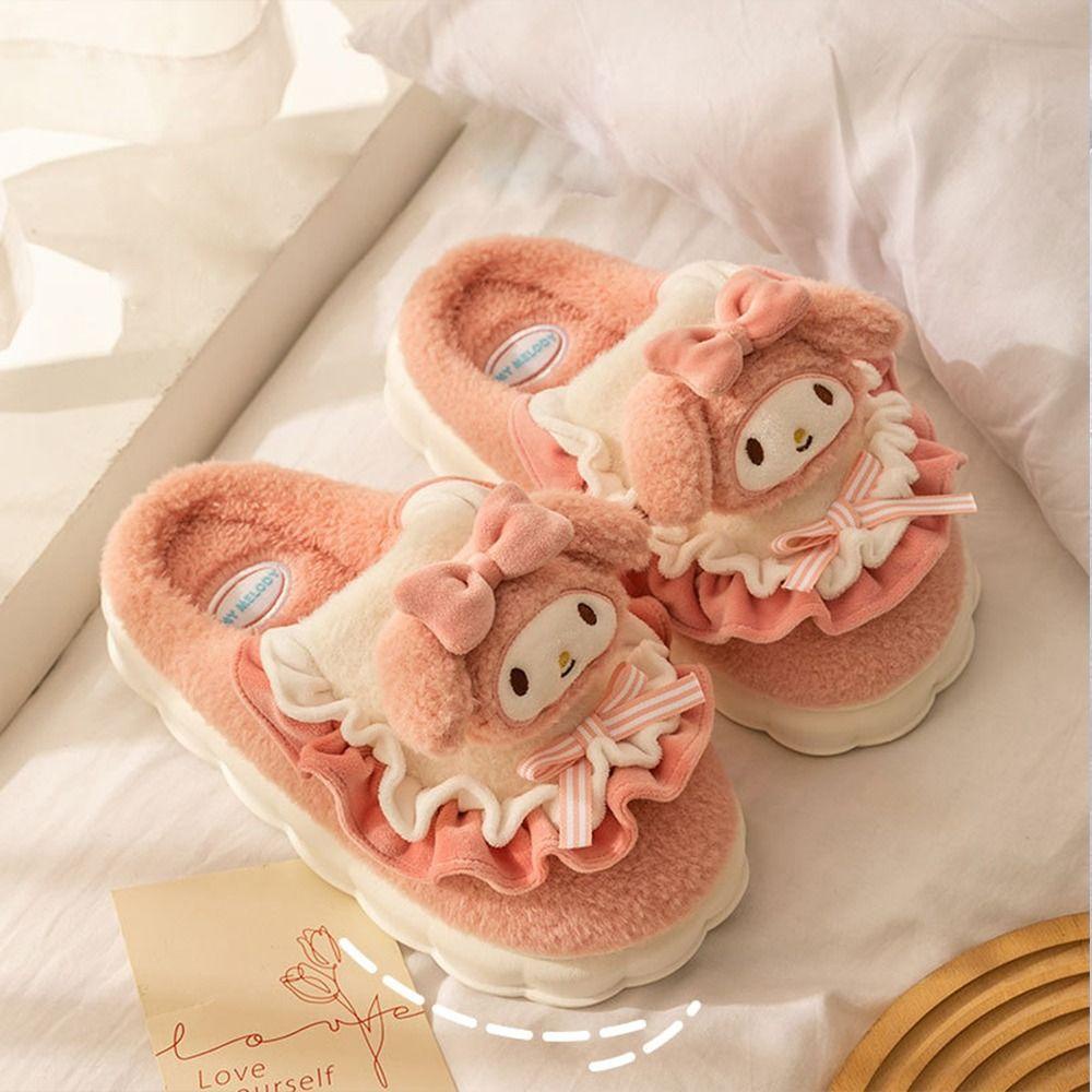 Shanhai Dép Bông Mềm Đi Trong Nhà Mùa Đông Họa Tiết Hoạt Hình melody kt pompom purin