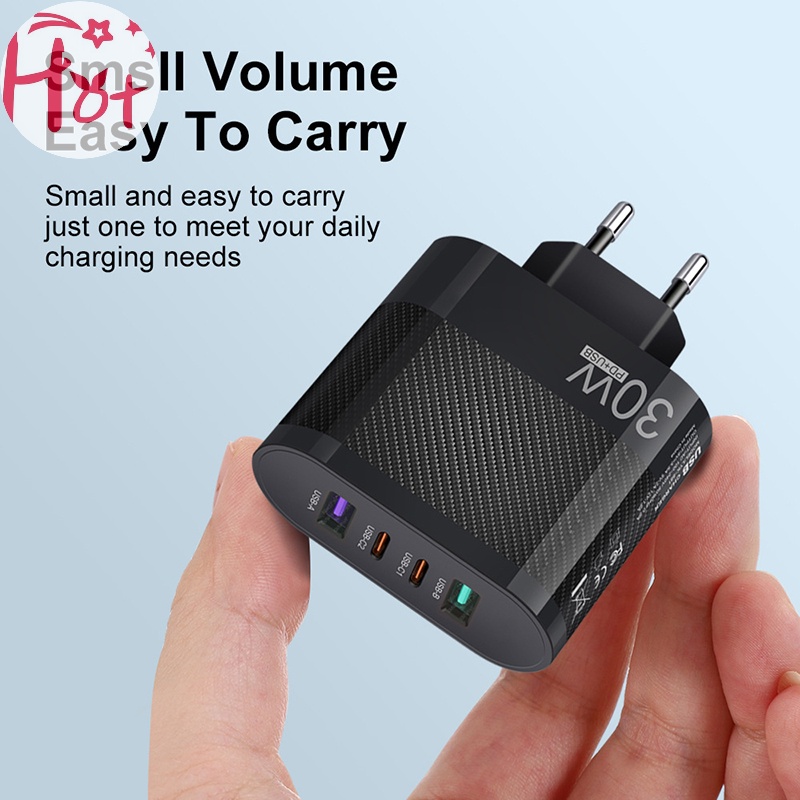 Jr Đầu Sạc Nhanh usb 30w 4 Cổng type c Cho iphone 14 13 pro xiaomi samsung oneplus qc 5.0