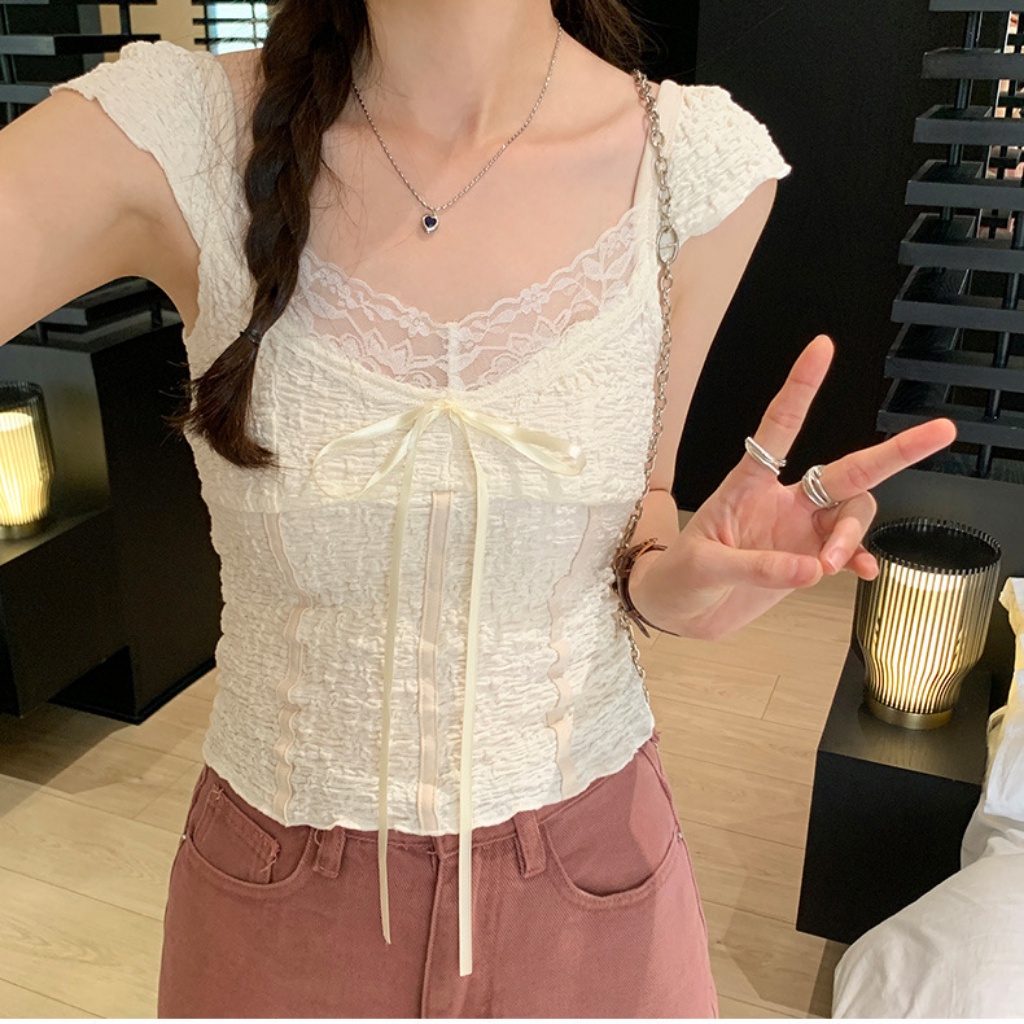 Ren Pháp Áo Sơ Mi Dáng Ôm Cổ Chữ V Mùa Hè Cái Mới Áo Vest