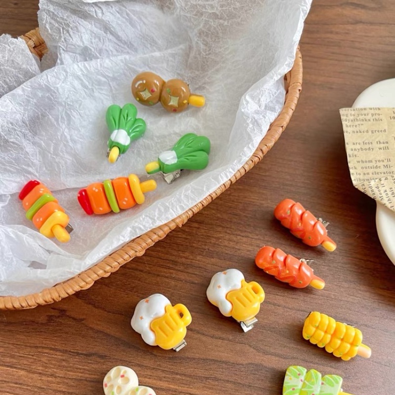 Kẹp Tóc Mái ins Vui Nhộn Dành Cho Bạn Gái Nướng Thịt Bbq dopamine