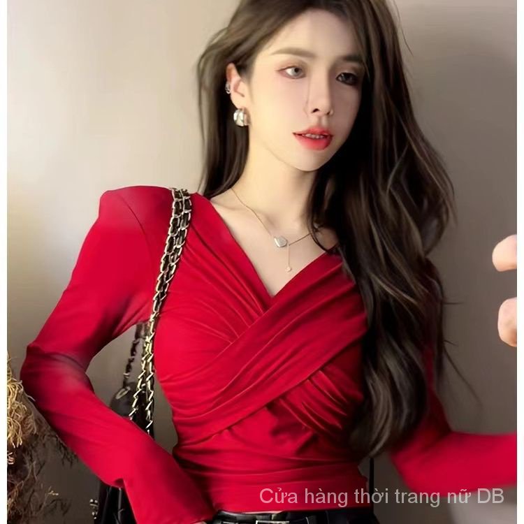 Áo Thun Tay Dài Cổ Chữ v Dáng Ôm Thời Trang Mùa Thu Dành Cho Nữ