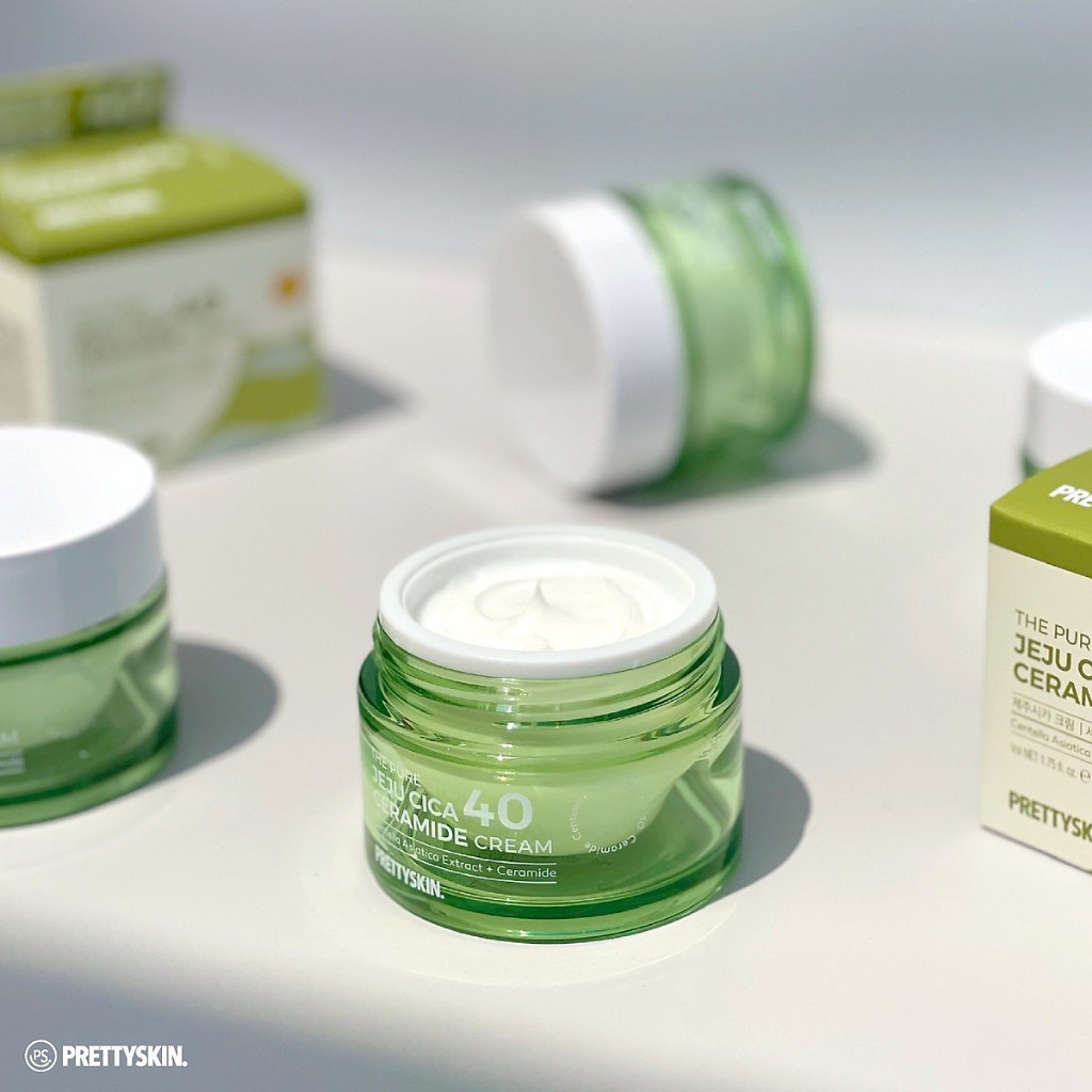 Kem trắng da Jeju cica 40 tinh chất rau má cấp nước phục hồi đa tầng Prettyskin Hàn Quốc 52ml - myphamthienduc
