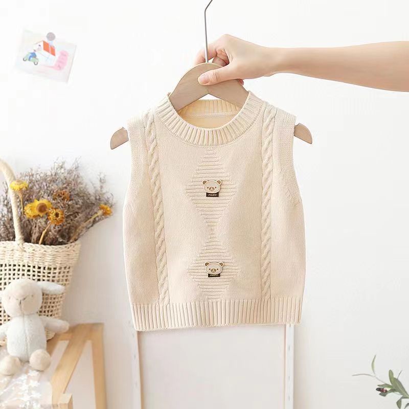 Áo sweater Dệt Kim Không Tay Phong Cách Phương Tây Dễ Thương Thời Trang Xuân Thu Cho Bé Trai Và Gái