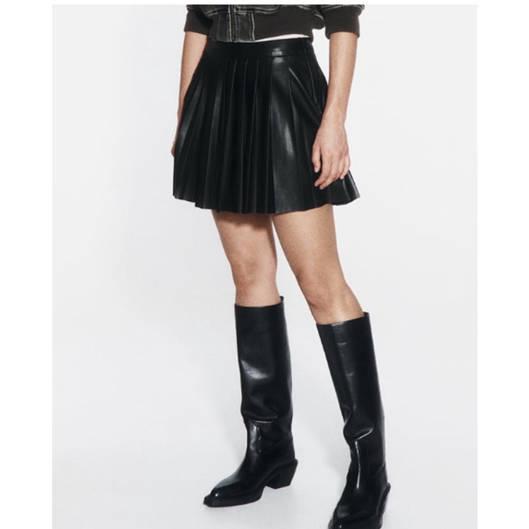 Zara Chân Váy mini Giả Da Xếp Ly Phối Khóa Kéo Bên Hông Thời Trang Thu Đông Cá Tính 238372284
