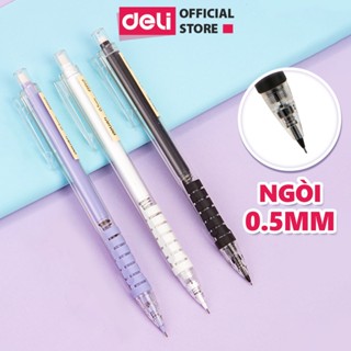 Bút chì kim bấm Deli ngòi 0.5mm màu pastel dễ thương cao cấp cải tiến có đầu tẩy cho học sinh văn phòng nhỏ gọn tiện lợi