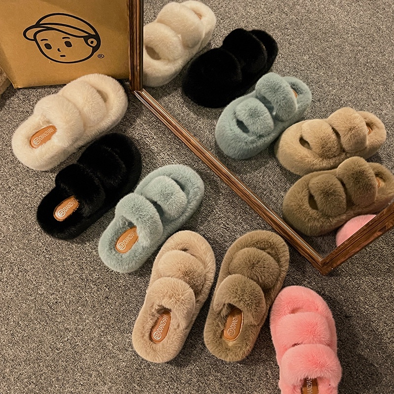Dép Bông Đi Trong Nhà Mùa Thu Và Mùa Đông Phong Cách Mới Bằng cotton Lông Xù Dày Dặn Phong Cách Cổ Tích Cho Nữ
