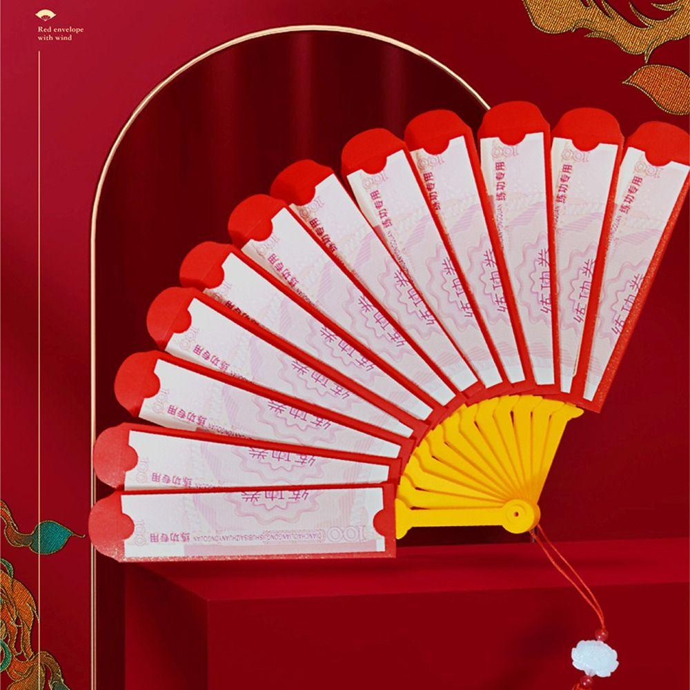 Bao lì xì đỏ MMULCK hình quạt may mắn DIY sáng tạo
