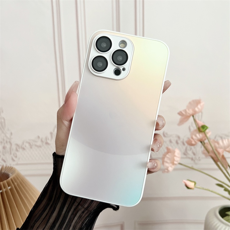 Mới Ốp Điện Thoại Cứng Bảo Vệ Ống Kính Máy Ảnh Màu gradient Cho iphone 15 14 13 12 11 pro max