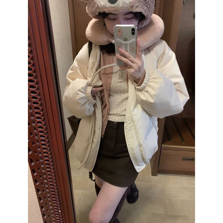 Áo Khoác Đệm cotton Dày Dáng Rộng Cổ Tròn Thắt Nơ Ngọt Ngào Cao Cấp Mùa Thu Hàn Quốc Cho Nữ