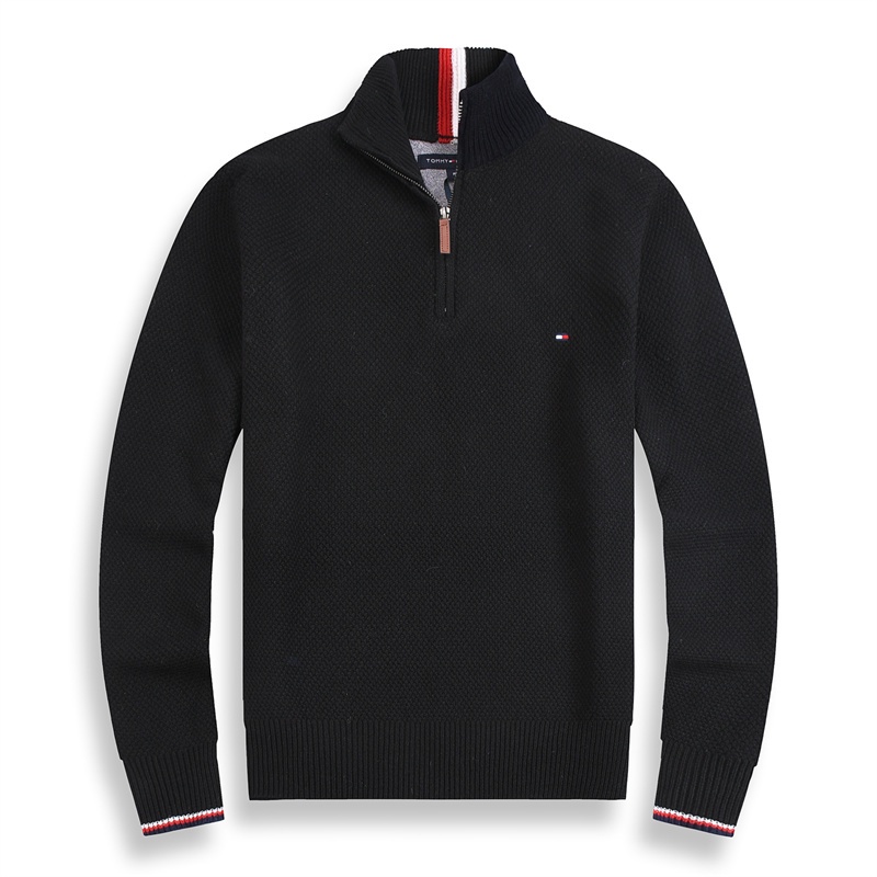 Áo sweater cotton Dệt Kim Cổ Đứng Có Dây Kéo Nửa Thân Giữ Ấm Mùa Thu Đông Thời Trang Cho Nam tommy