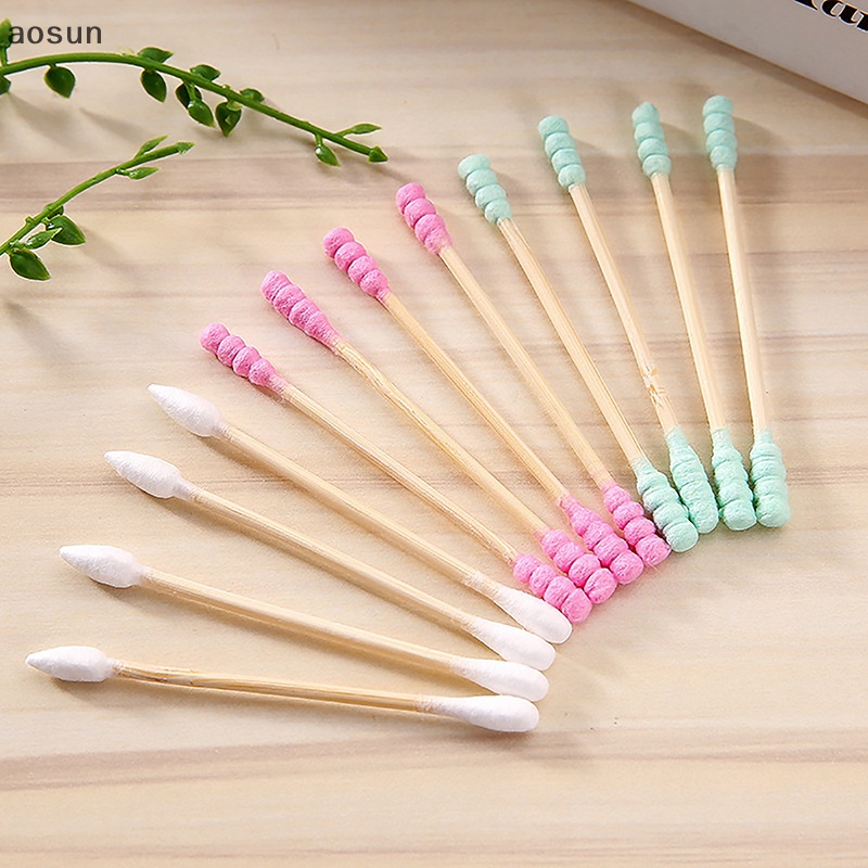 Aosun Set 100 Tăm Bông cotton Hai Đầu Dùng Để Trang Điểm / Tẩy Trang / Làm Sạch Tai / Mũi / Tai / Mũi Chăm Sóc Sức Khỏe