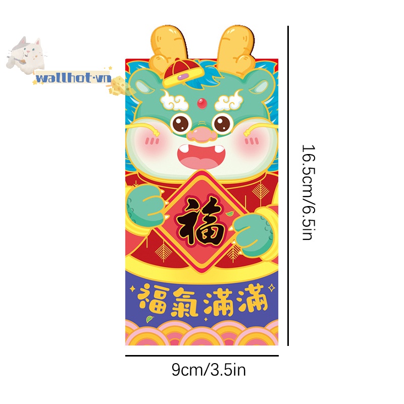 Set 6 Bao Lì Xì Hình Rồng Đỏ May Mắn Cho Năm Mới 2024