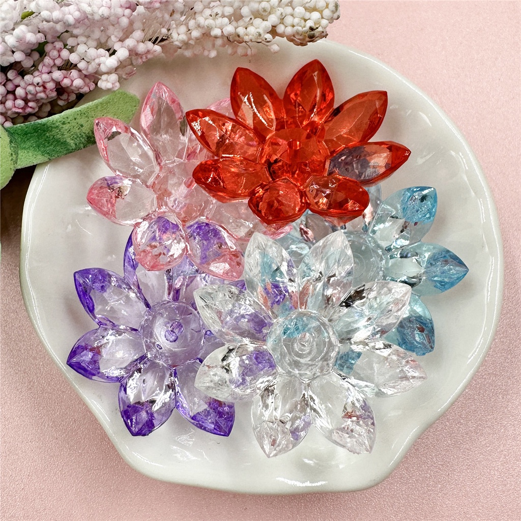 Set 5 Hạt Cườm Nhựa acrylic Trong Suốt Hình Hoa Sen 31mm Làm Trang Sức diy