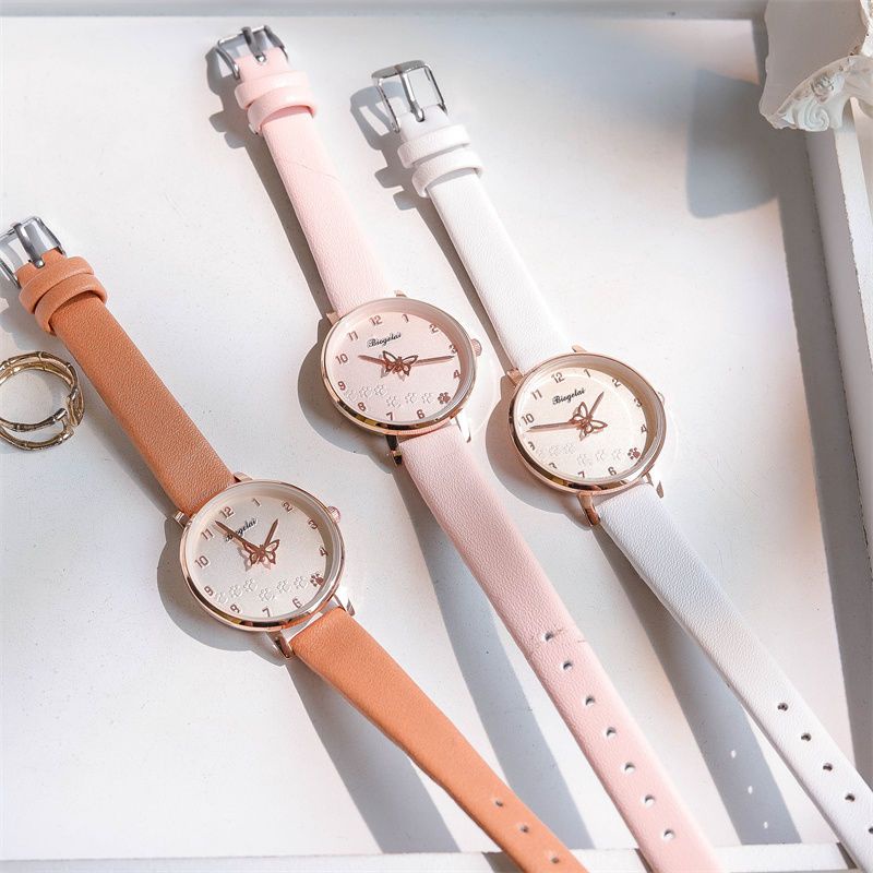 Đồng Hồ Nữ Dây Da Mặt Hình Bướm Nhỏ Xinh Xắn