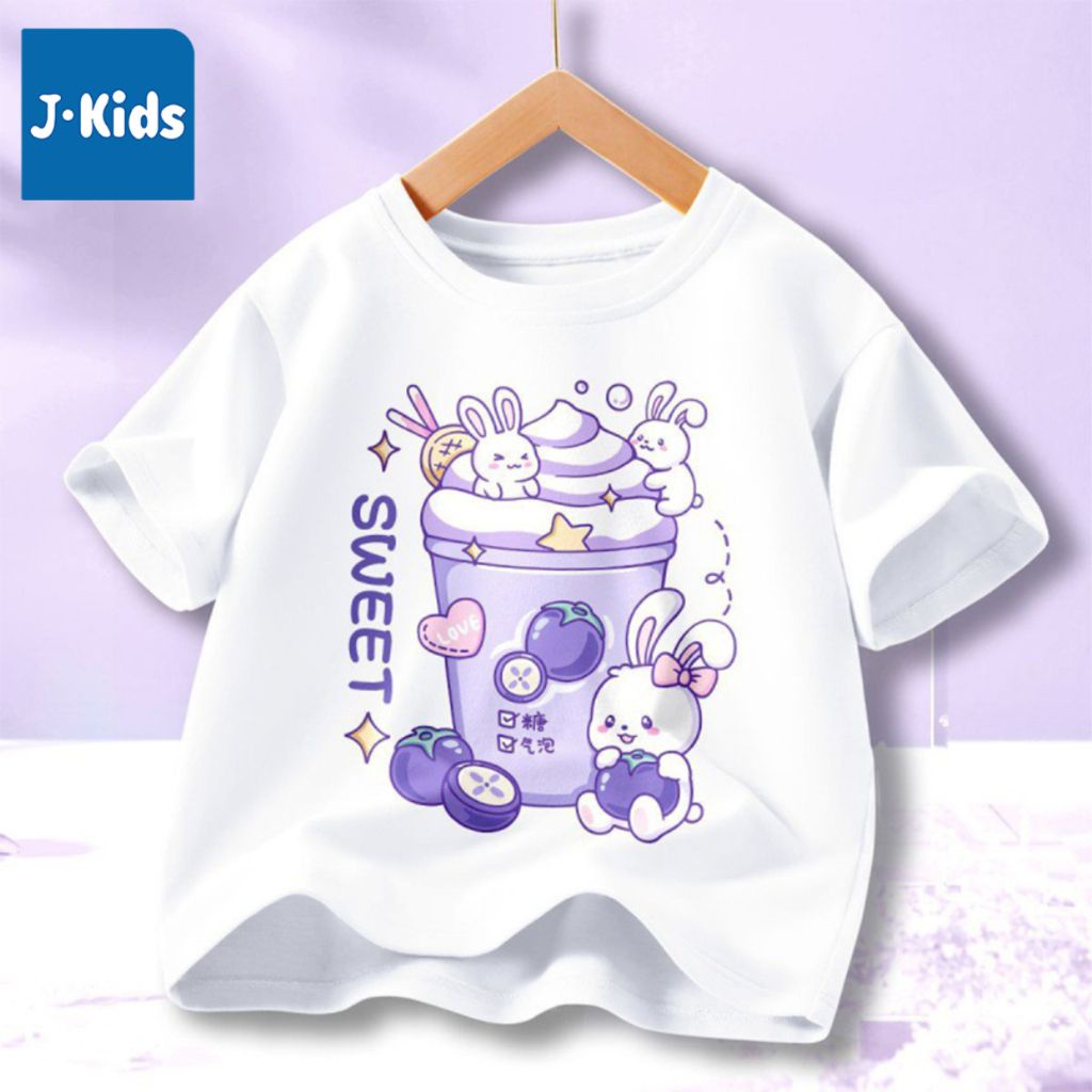Combo 2 áo thun bé gái J-Kids áo phông ngắn tay in hoạt hình cute cho bé mẫu mới 2023