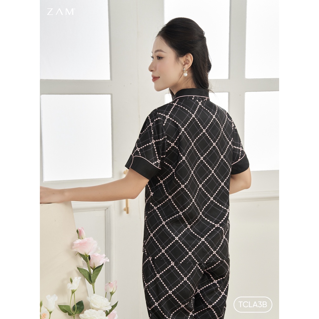 Zam luxury - TCLA3B - Ngắn tay quần dài HOẠ TIẾT THOI ĐEN HỒNG