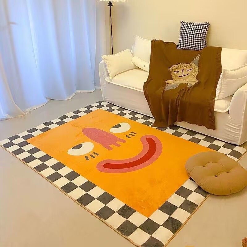 Thảm Trải Sàn Họa Tiết Kẻ Ô Màu Sắc Ấm Áp Phong Cách Pháp