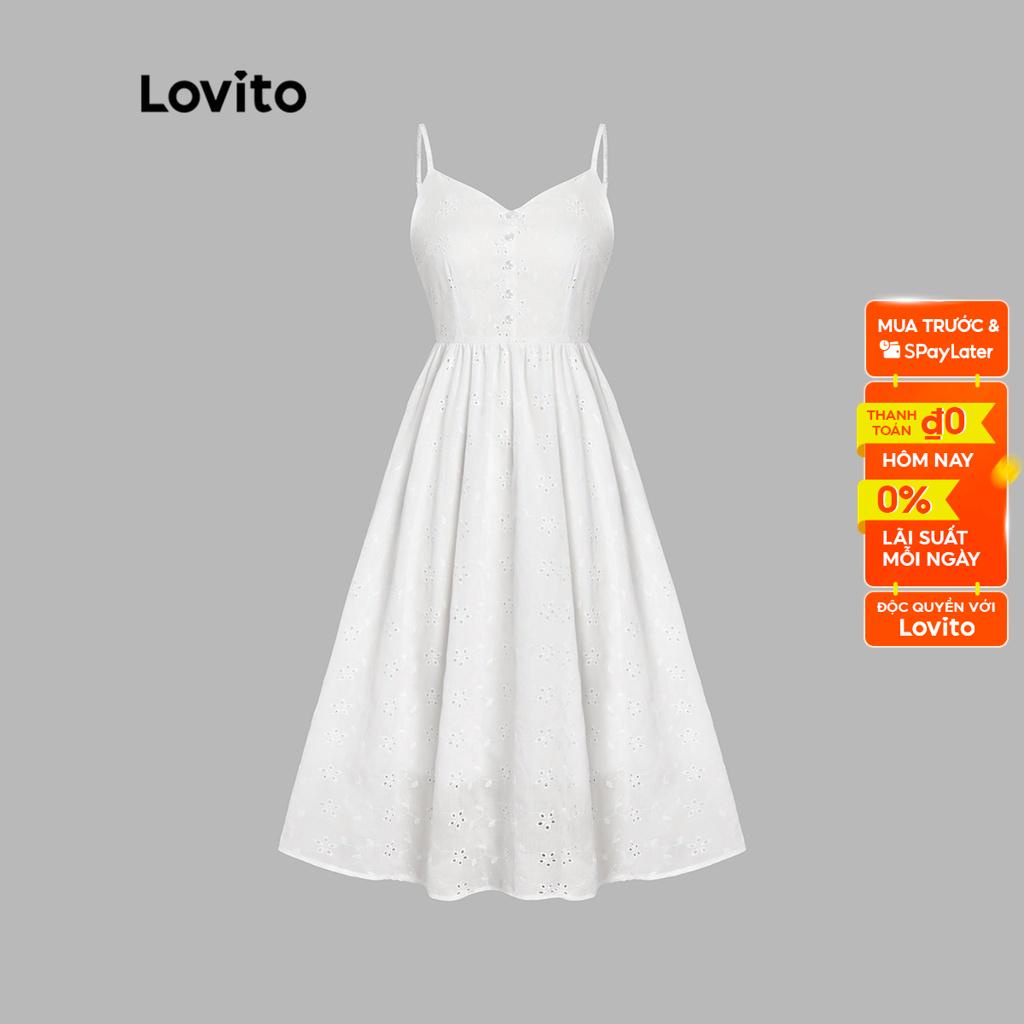 Đầm Suông Thắt Eo Họa Tiết Hoa Lovito Dễ Thương Cho Nữ L45AD039 (Trắng)