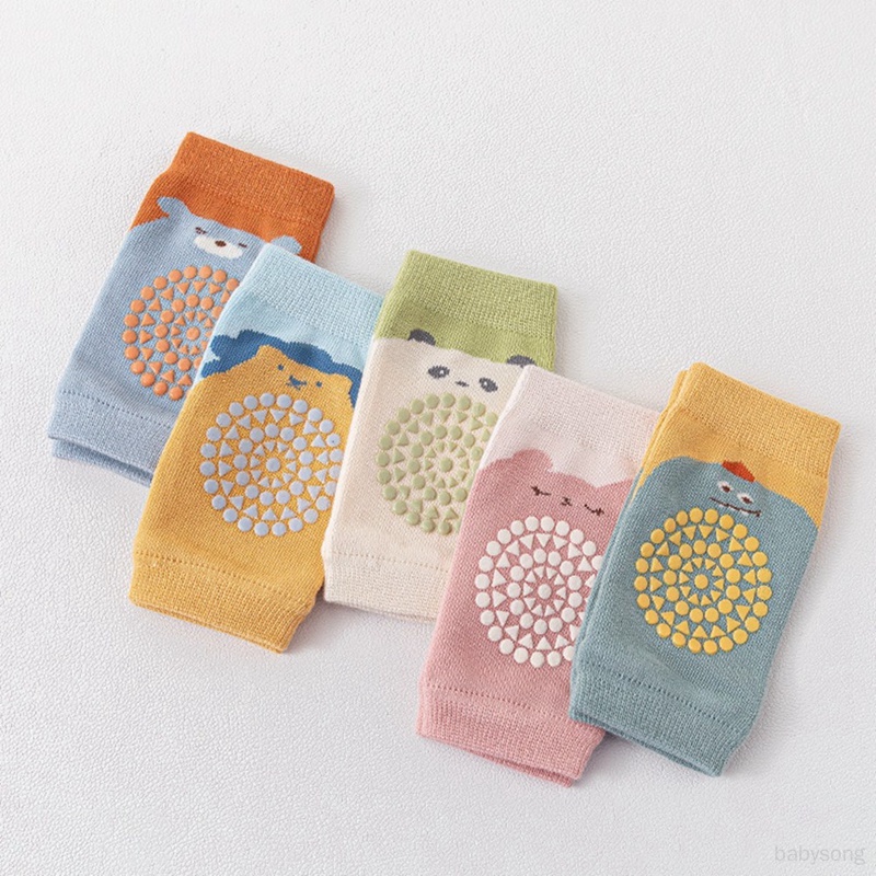 Đôi Vớ Dệt Kim Bằng Vải cotton Lưới Bảo Vệ Đầu Gối Chống Trượt Họa Tiết Hoạt Hình Dành Cho Bé Trai Bé Gái Tập Bò