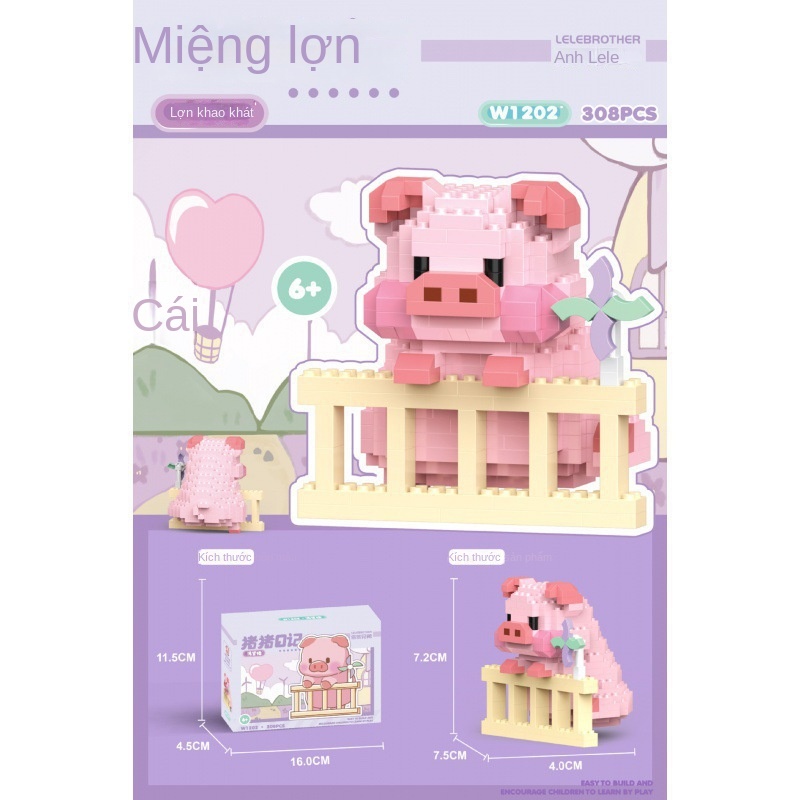 Đồ Chơi Khối Lắp Ráp Hình Chú Heo Xinh Xắn