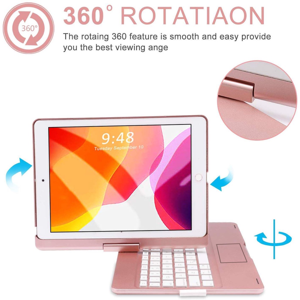 Bao Da Máy Tính Bảng Có Bàn Phím Xoay 360 Độ Cho ipad 9th / 8th / 7th gen 10.2 inch / 7 / mini 61 inch / ipad air 5 / air 4 / air 3 / mini 6