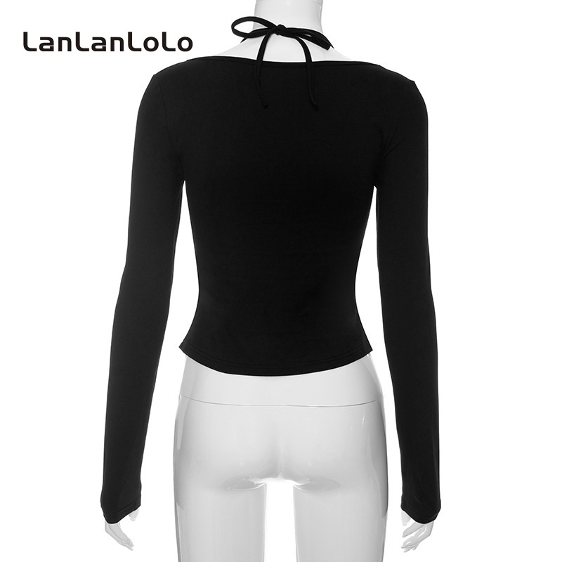 Lanlanlolo Áo Tay Dài Cổ Tròn Giả Hai Lớp Màu Trơn Thời Trang 2023 Dành Cho Nữ