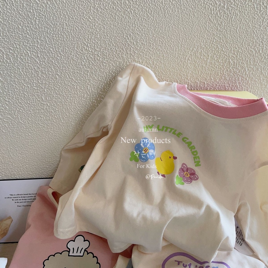 Áo Thun Tay Dài In Hoạt Hình Dễ Thương Cho Bé Gái Phong Cách Hàn Quốc 2023