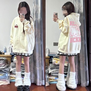 Áo hoodie zip nam nữ hình Kitty có dây kéo có mũ thời trang thu đông