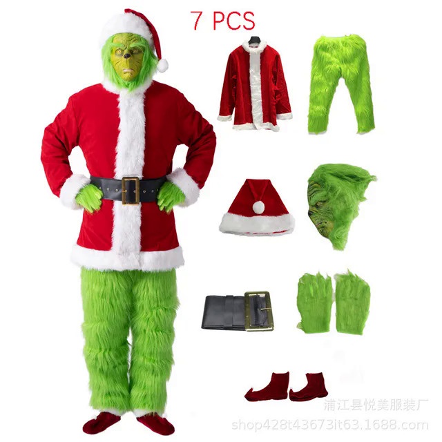 Grinch Bộ Đồ Hóa Trang Quái Vật Tóc Xanh Lá Cây cosplay Giáng Sinh cos mask Thef
