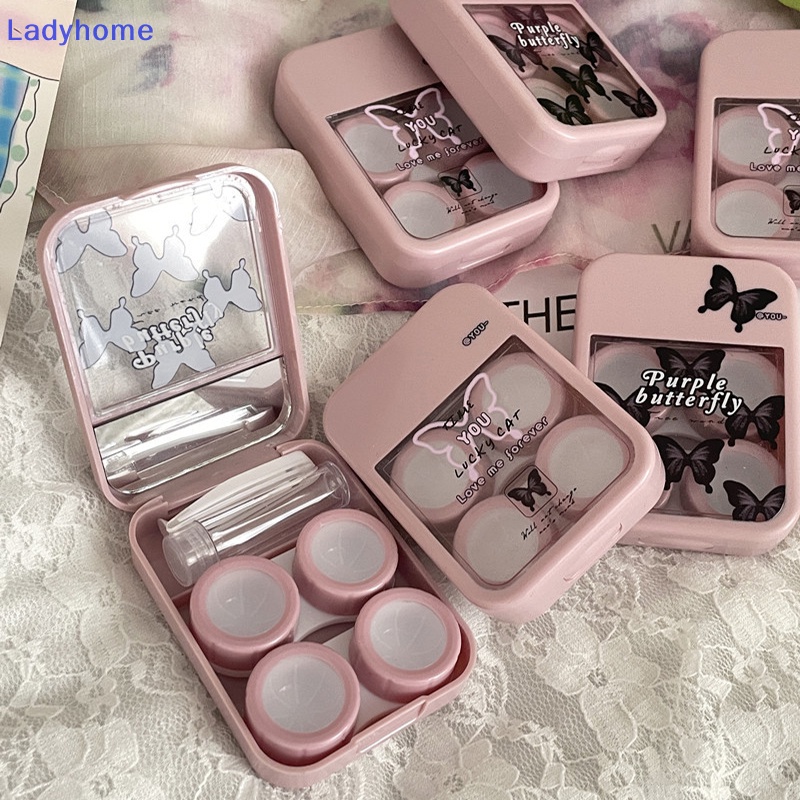 1 Bộ Hộp Đựng Kính Áp Tròng mini Hình Bướm Màu Tím Đen Có Gương Dành Cho Bạn Nữ vn
