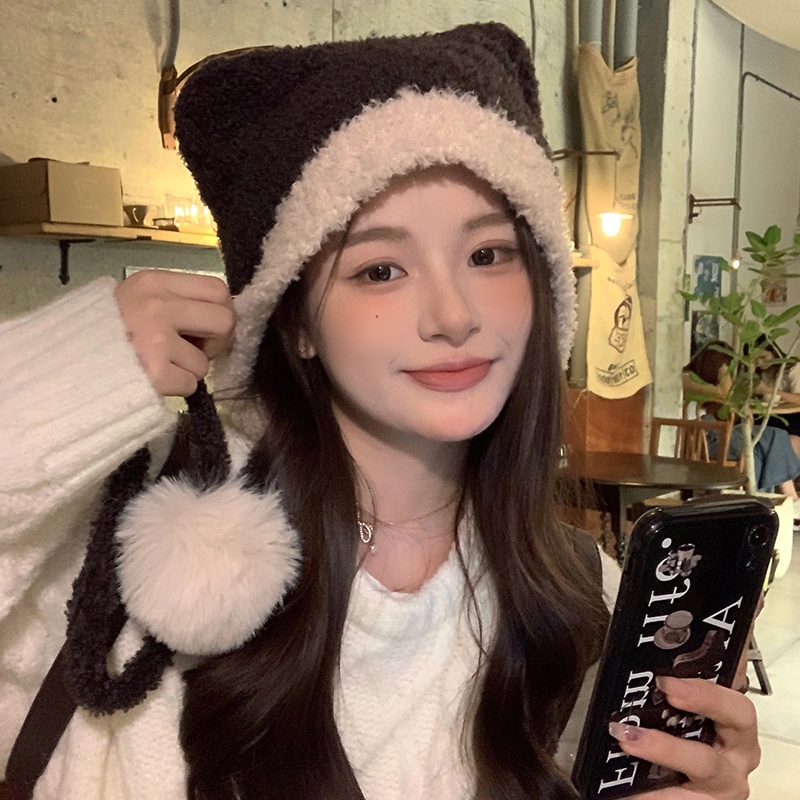 Mũ Len Dệt Kim Đính Tai Gấu Nhỏ Dễ Thương Thời Trang Mùa Đông Cho Nữ